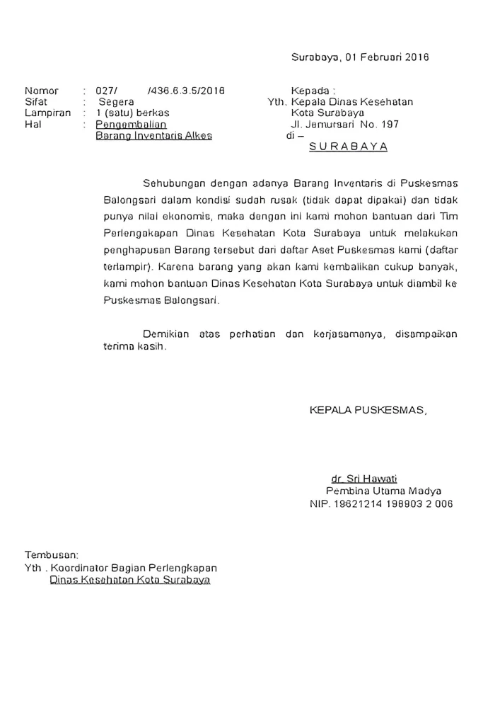 Contoh Surat Retur Barang Pinjaman